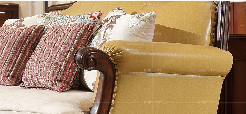 古橡慕美式乡村头层牛皮真皮沙发123组合全实木橡木简美客厅家具